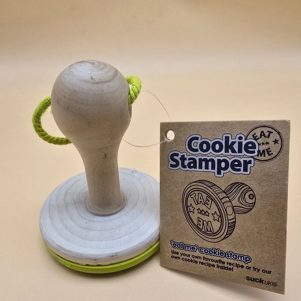 Fun EAT ME Design Suck UK‎ Cookie Stamper Wood Handle Kitchen Baking Tool